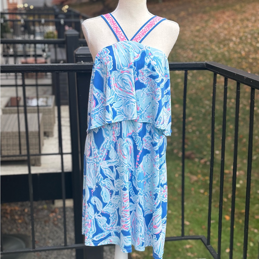 Lilly Pulitzer Bay Blue Into The Deep Engineered Shay Dress Size XL Resortwear - Picture 9 of 10